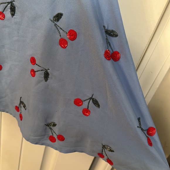 Lovers and Friends Cassie Mini Dress Fit &Flare Size XS Blue Cherries Open Sides - Picture 6 of 15